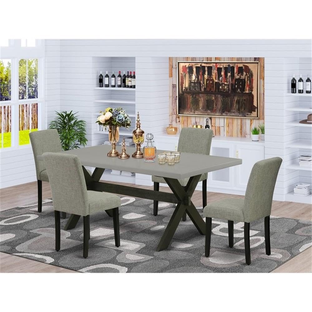 East West Furniture X697Ab106-5 5 Piece Kitchen Table & Chairs Set Includes A Rectangle Dining Table With X-Legs And 4 Shitake Linen Fabric Parson Dining Chairs, 40X72 Inch, Multi-Color